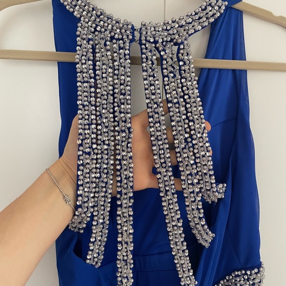 Adrianna Papell Royal Blue Backless Beaded Dress - Picture 4 of 7